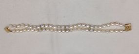 One Even Double Strand Pearl Bracelet 7.0" Knotted