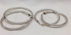 Two Pair Sterling Silver Lady Hoop Earrings