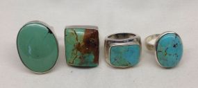 Four Sterling Silver Lady's Turquoise Rings