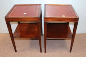 Two Leather Top End Tables