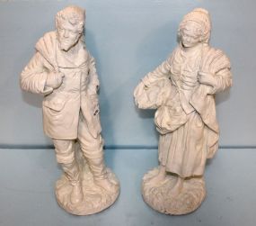 Pair Statues of Fisherman and Woman
