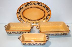 Handpainted "Lida" Casseroles & Large Platter