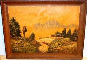 Oil Painted of Mountain Scene