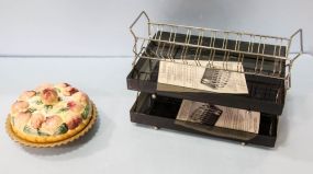 Two International Silverplate Buffet Caddies and Ceramic Pie Dish