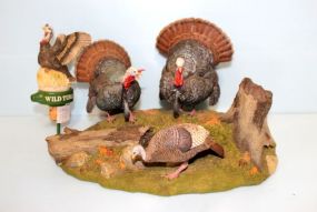 Resin Turkey Group "Full Strut" by Nick Bibby (Made in China) and Hand Painted Turkey Cork