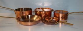 Three Copper Pans, Two Copper Pots