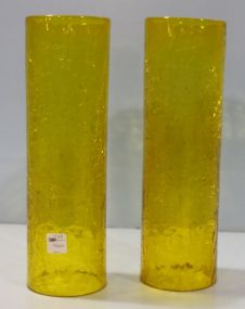 Pair of Yellow Crackle Glass Vases