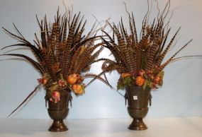 Pair of Pheasant Feather and Fruit Centerpieces