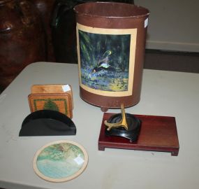 Metal Trashcan with Ducks, Napkin Holders, and "Mother" Poem with Brass Easel