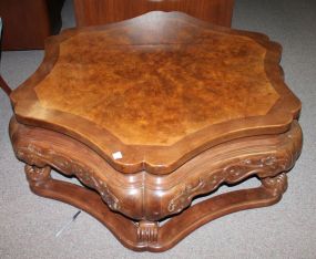 Burl Wood Scalloped Edge Carved Heneredon Coffee Table