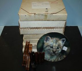 Collection of Eight Porcelain Cat Plates with Stands Plates 8" dia.