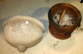 Cast Iron Pot and Concrete Fountain Pot 14" dia.