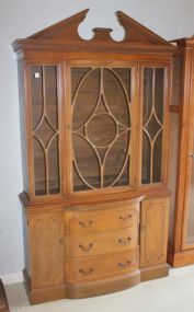 Mahogany Pediment Top Single Door China Cabinet 43 1/2" w., 78" h., 13 1/2" dia.