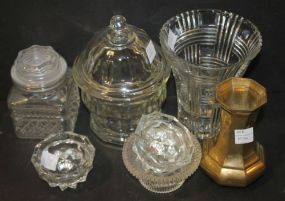 Glass Covered Candy Dish, Brass Vase, Vase, Candleholders, Cotton Ball Jar