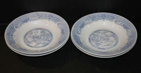 Four Made in China Blue and White Soup Bowls 8" dia.