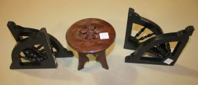 Four Black Wood Brackets and Vase Stand Brackets are 7", 7 1/2"; stand 5" dia., 6" h.
