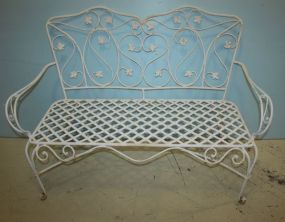 White Wrought Iron Settee Matches lot #151 and 164; 48" w., 38" h.