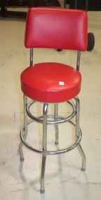 Red Leather and Chrome Bar Stool 15 1/2" w., 42" h.