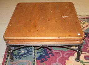Iron and Wood Top Coffee Table 38" sq., 17" h.
