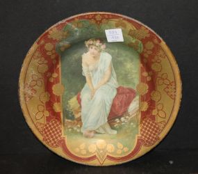 Painted Tin Vienna Art Portrait Plate 10" dia.