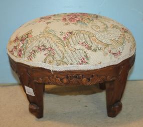 Carved Foot Stool with Tapestry 13" w., 8" h.