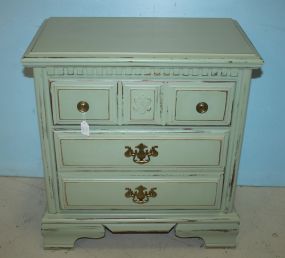 Hand Brushed Country Green Distressed Painted Two Drawer Nightstand 25" w., 27" h., 14" d.