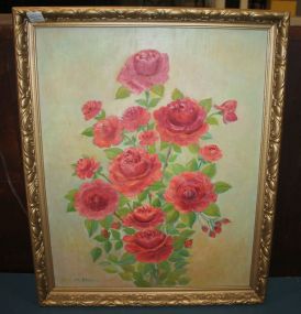 Oil on Board of Flowers Artist signed M. Parker; 18" w., 22" h.