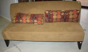 Contemporary Sofa Armless sofa covered in light brown micro-fiber fabric, comes with pair of decorative pillows; 76" w., 38" d., 36" h.