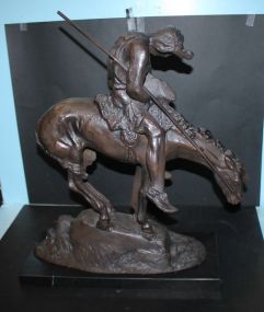 Cast Iron End of the Trail Sculpture on Marble Base Signed and dated; 25" h., 17" w.