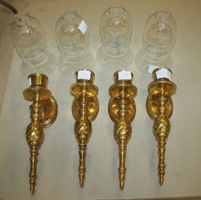 Four Brass Sconces with Hurricane Shades 19" h.