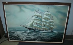 Large Oil Painting of Ship Signed A. Necom; 38" w., 26" h.