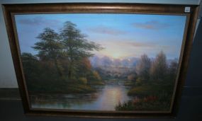 Oil Painting of Landscape Signed W. Chapman; 40" w., 27" h.