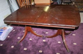 Duncan Phyfe Style Pedestal Table Foot needs repair; 59" l., 42" w., 30" h.