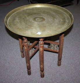 Brass Oriental Style Round Side Table 22 1/2" w.