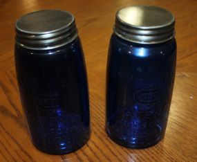 Pair of Reproduction Blue Mason Jars 7 1/2" h.