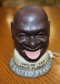 Reproduction Smilin Sam Mechanical Bank 6" h.