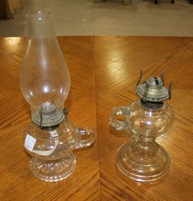 Two Finger Oil Lamps 13" h. and 9" h.