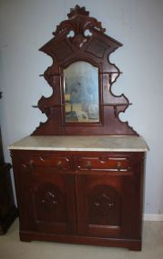 Walnut Victorian Marble Top Server with Mirrored Top 47 1/2" w., 18 1/2" d., 89" h.