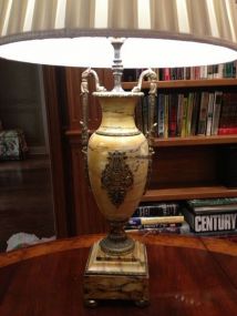 Pair of French Gold Marble Vases with Bronze Fittings