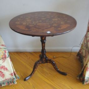 Dutch Marquetry Inlay Tilt-Top TriPod Table