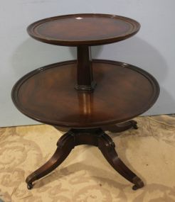 Two Tier, Leather Top Duncan Phyfe Style Side Table 24"dia., 28"h.
