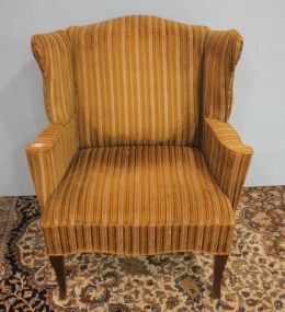 Low Back Wing Chair Covered in Stripe Velvet 31"w., 36"h.
