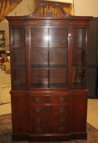 China Cabinet with Broken Pediment Top glass panels (center door opens) four drawers, two lower doors, 42"w., 15"d., 75"h.
