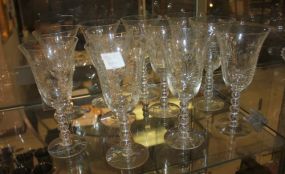 Set of Eleven Etched Crystal 7" Glasses