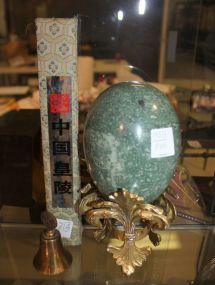 Marble Egg on Stand, Kiwani Brass Bell and Pair of Chopsticks bell 3"h.
