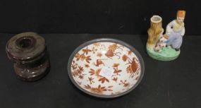 Porcelain Figurine of Boy and Dog, Porcelain Bowl Bowl 6"dia., Figurine 4"h.