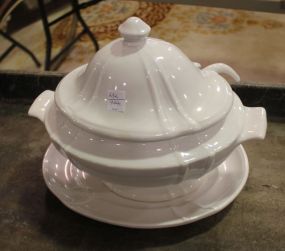 Large Ceramic Tureen with Spoon 15"w., 11"h.
