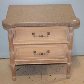 Two Drawer Shabby Chic Bedside Table faux granite plastic top, 24"w., 17"d., 25"h.