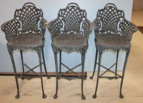 Three Cast Aluminum Barstools 46"h.
