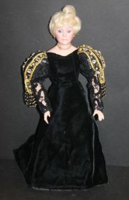 Porcelain Doll in Velvet Dress 17"h.